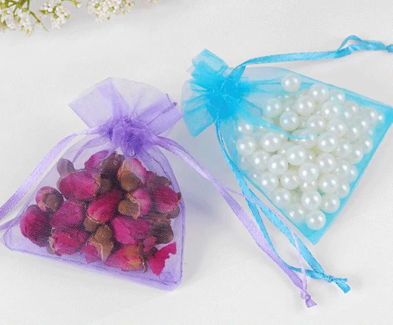 10x15cm 24 colors Custom Logo Drawstring Gift Pouch Jewelry Mesh Packaging Organza Bag