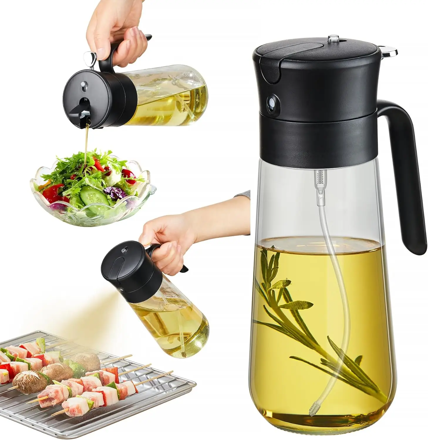 Glass Olive Oil Dispenser Bottle & Oil Sprayer Bottle 2 In 1 for Kitchen Cooking