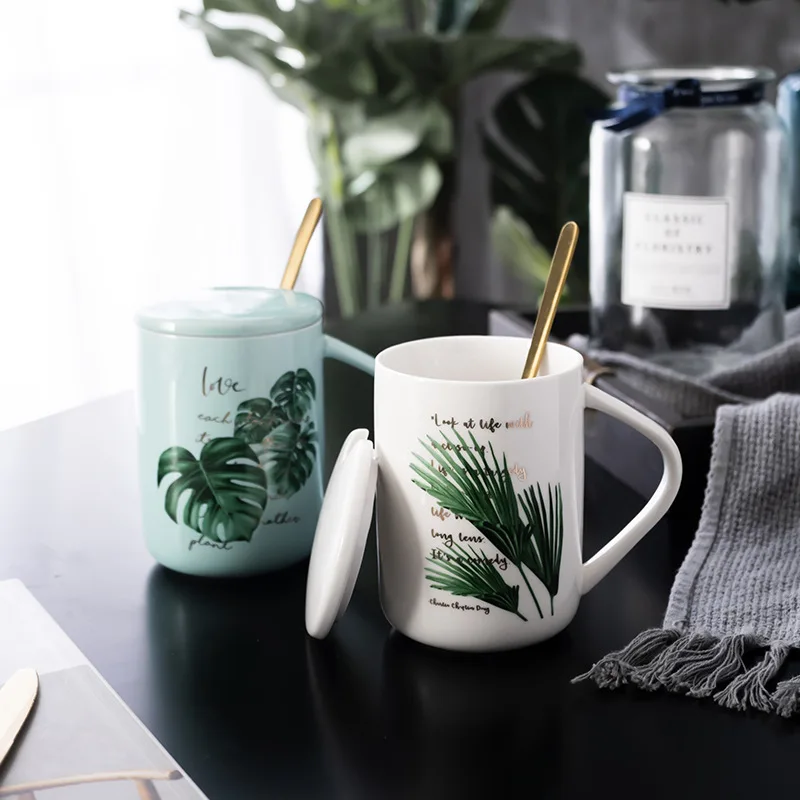 M-075 Cartoon mug Ceramic mug Creative water cup Milk cup with lid Spoon drinking cup CHAIV