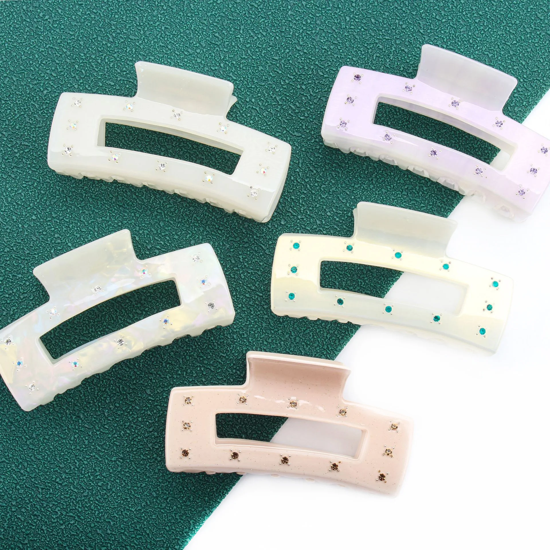 New hollow square inlaid diamond acetic acid clip fashion temperament shark clip hairpin hair accessories