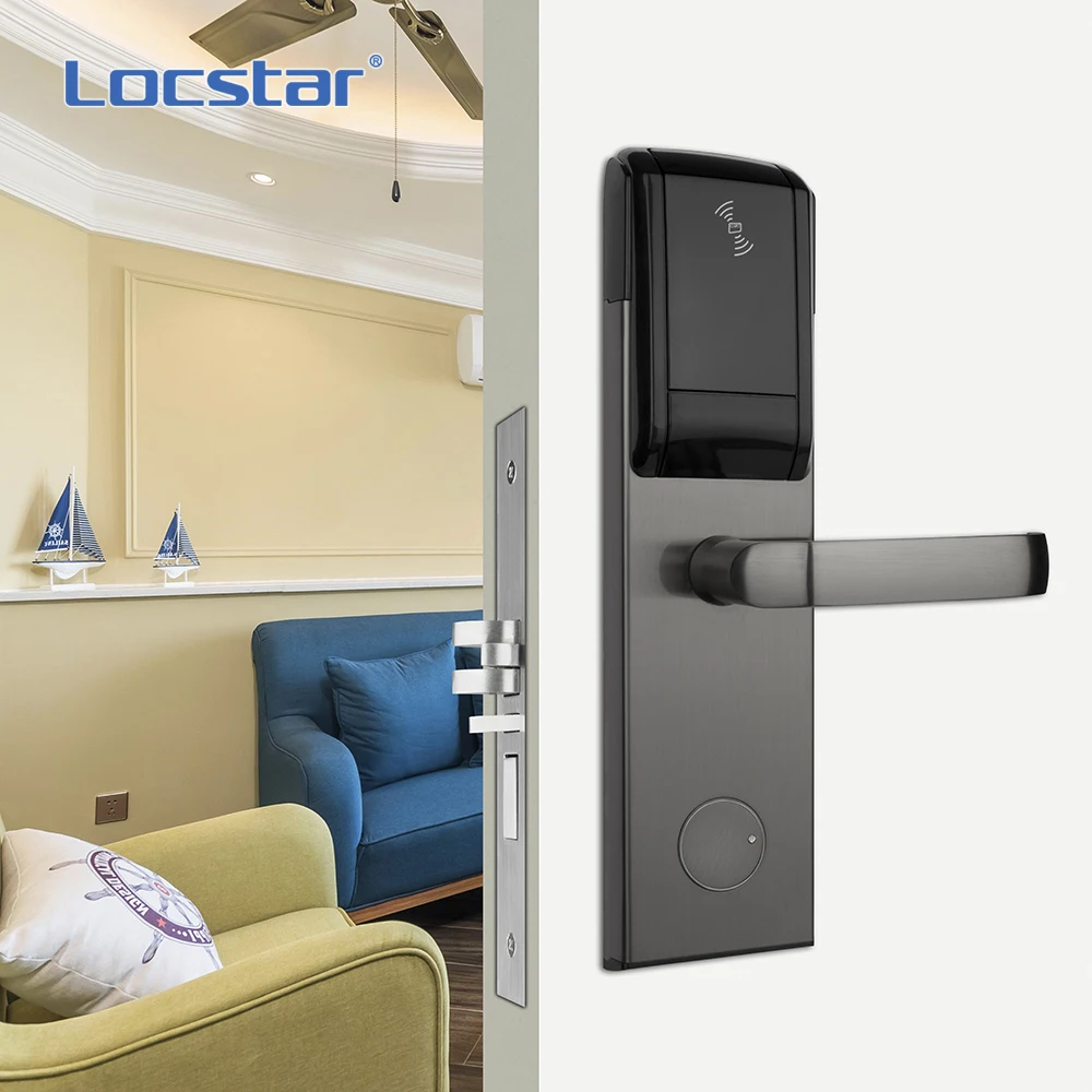 Locstar Fashion Key Safe Mortise Digital Ic Card Hotel Aluminium Mfid Electronic Magnetic Gate Electric Bolt Door Lock