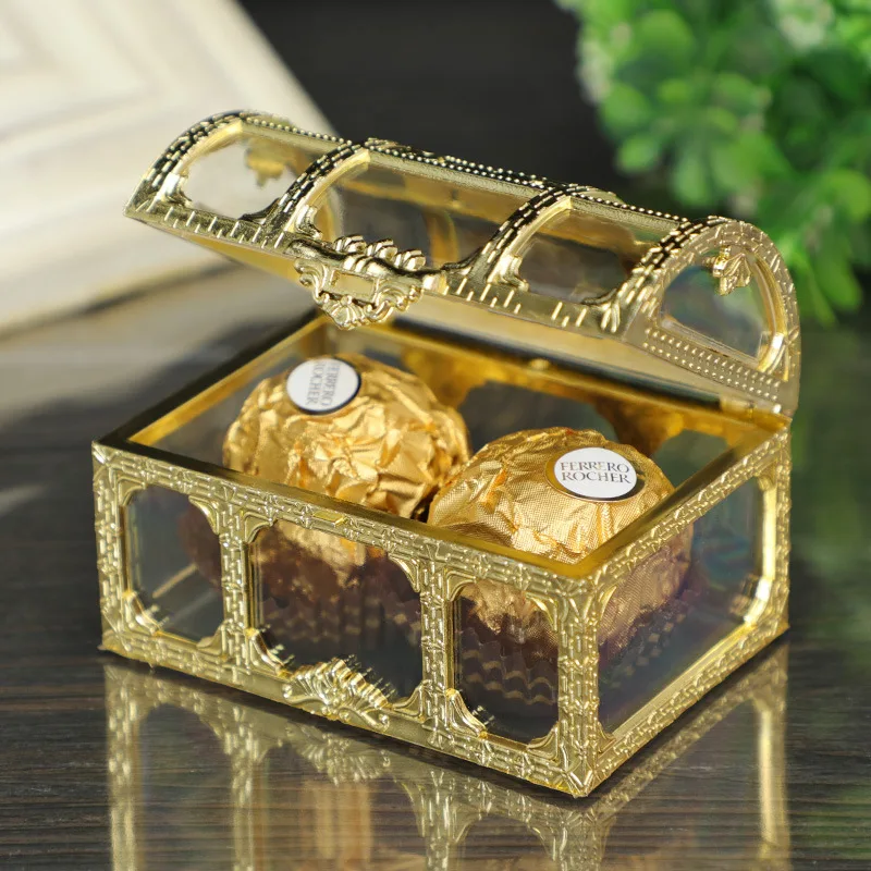 wholesale Golden plastic candy boxes for Chocolate with windows