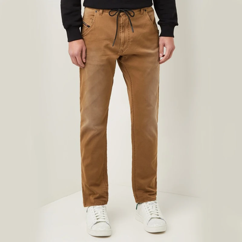 DiZNEW customization orange denim jeans fashion washed jeans for men skinny fit outdoor popular men jeans pants