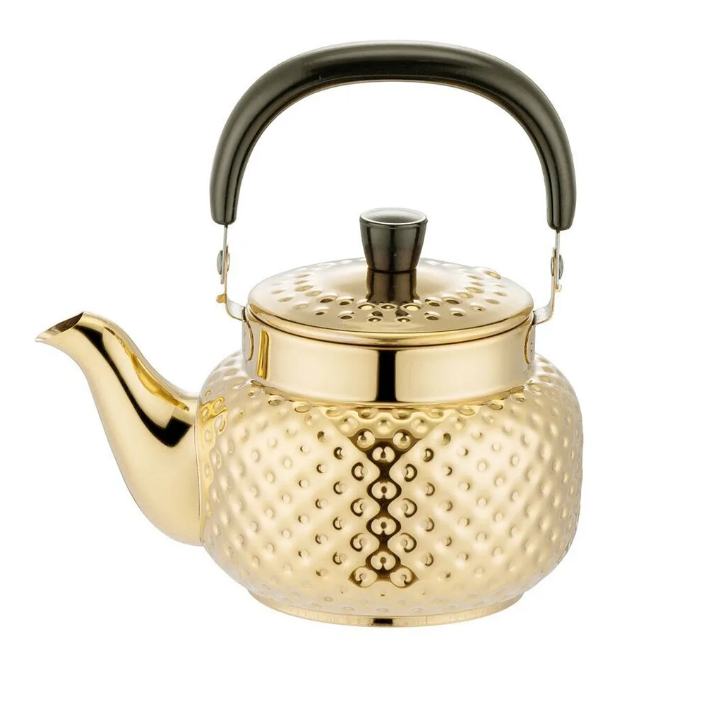 Gold Hammered Design Metal Tea Kettle Water Boilers 1500ml Stainless Steel Teapot with Infuser Strainer For Stovetop Camping