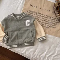 Custom Toddler Boys Girls Strip Trem Letter Graphic Jacket Kids Varsity Jackets