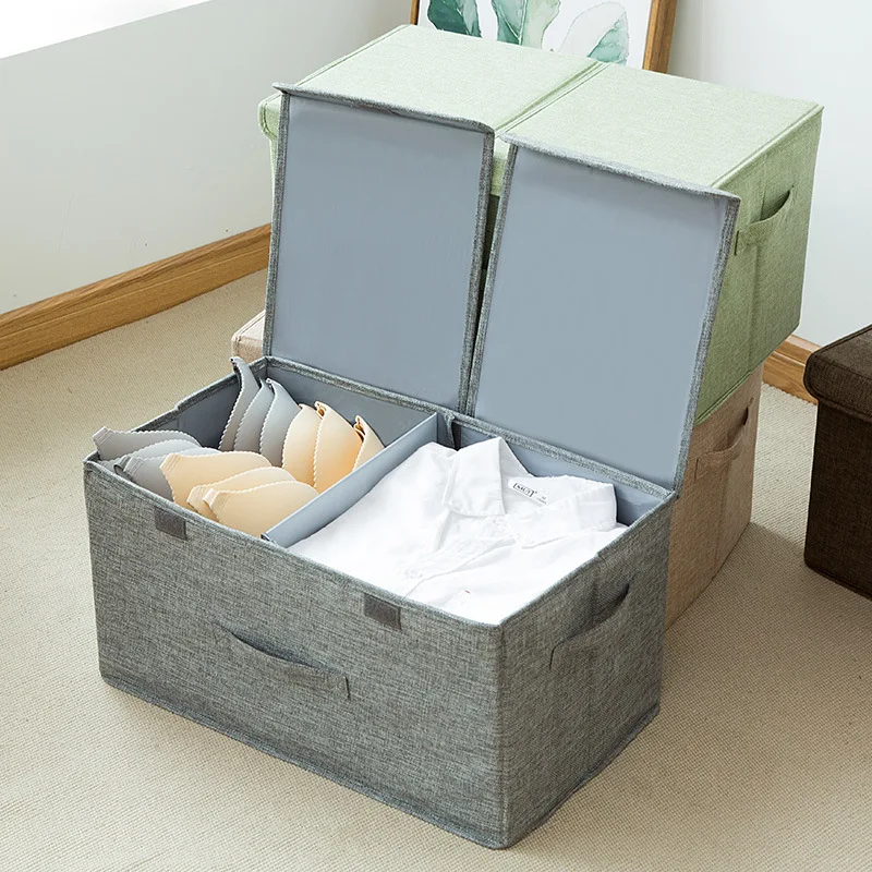 Washable Cotton Linen Double Lattice cloth storage box foldable With PP Plastic board