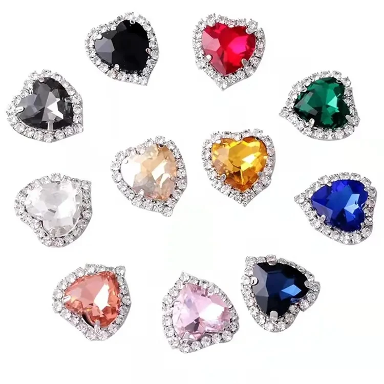 Manufacture Wholesale Heart Crystal Sew On Rhinestone 8-18mm Glass Gem  Stone With Claw Setting For Dress