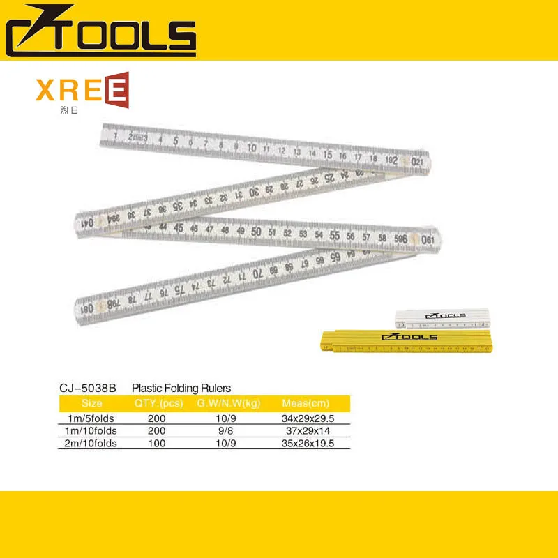 Hot selling  2m ten fold carpenter drawing angle ruler plastic metric scale multifunctional folding ruler