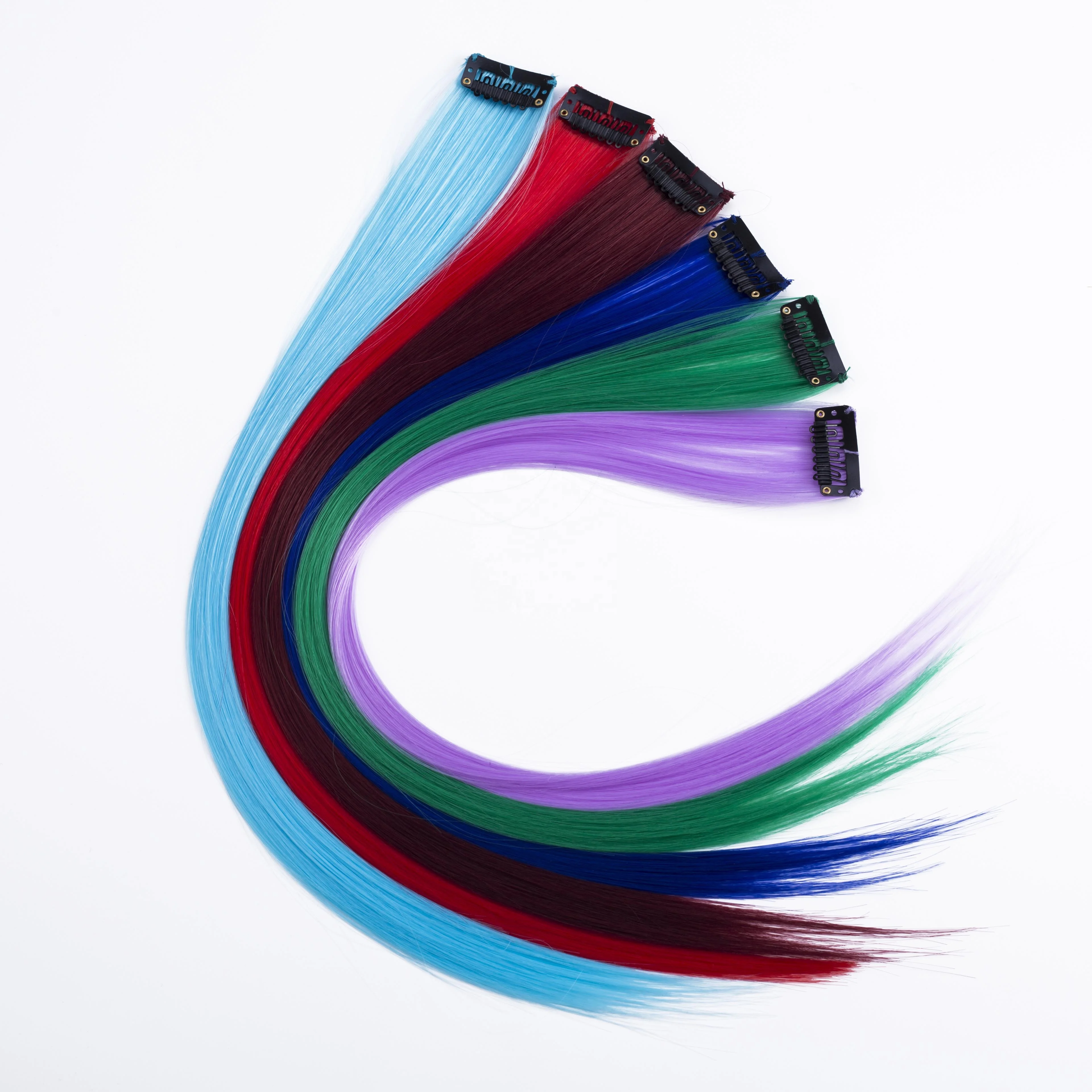 One Piece Clip In Hair Extension Synthetic Multi-colors Party Highlights Colorful Silky Straight One Clip Hair Extension