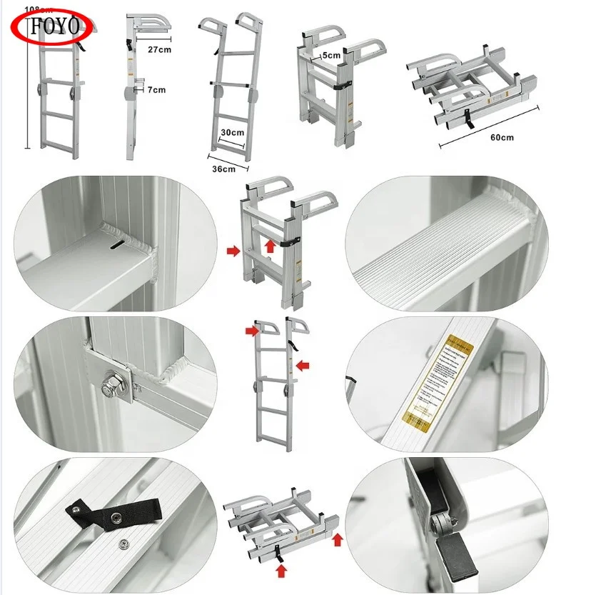 Foyo Ladders Heavy duty folding aluminum pontoon boarding ladders for Marine