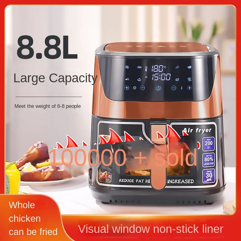 8L stainless steel air fryer without oil digital mechanical control with viewing window Oil Free Cooker Air Fryer