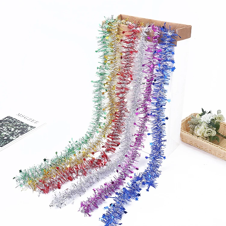 Six-Color Iridescent Shimmer/Glitter Sparkle Garland, Red, Blue, Silver - 4 inches Wide x 25 feet Long