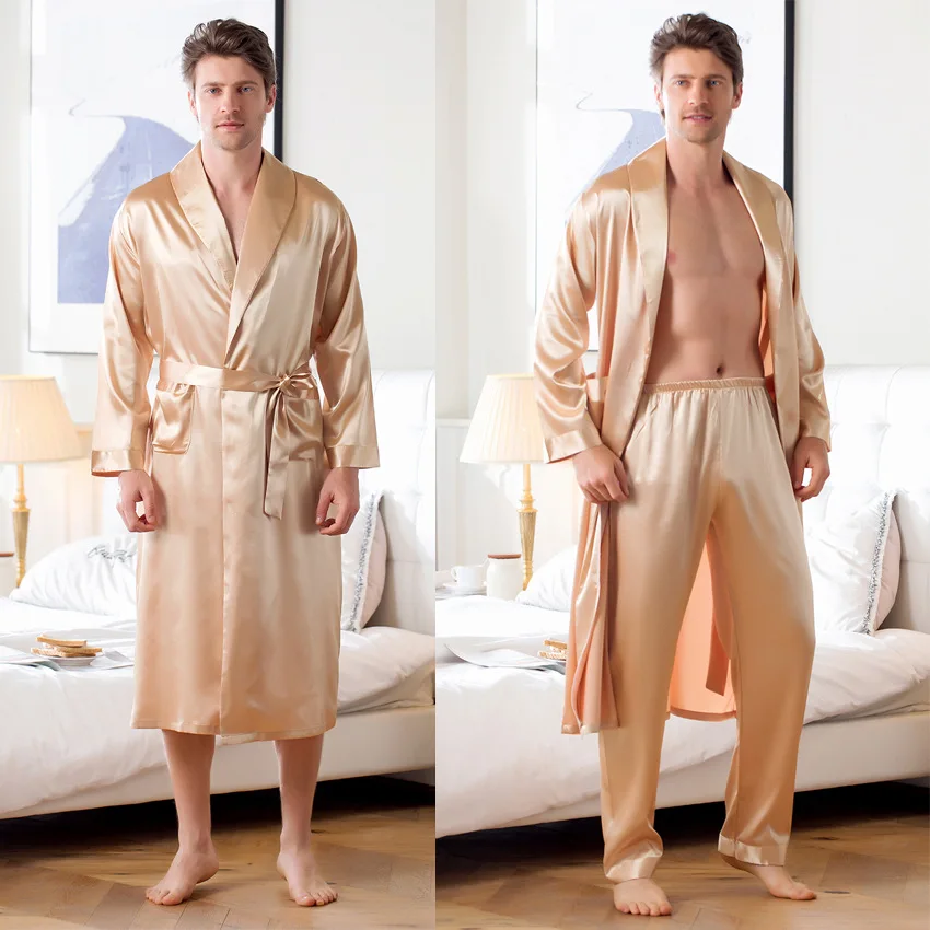 2022 Custom men silk Satin pajama set kids nightwear Casual bath robe High quality Sleepwear homewear mens loungewear set