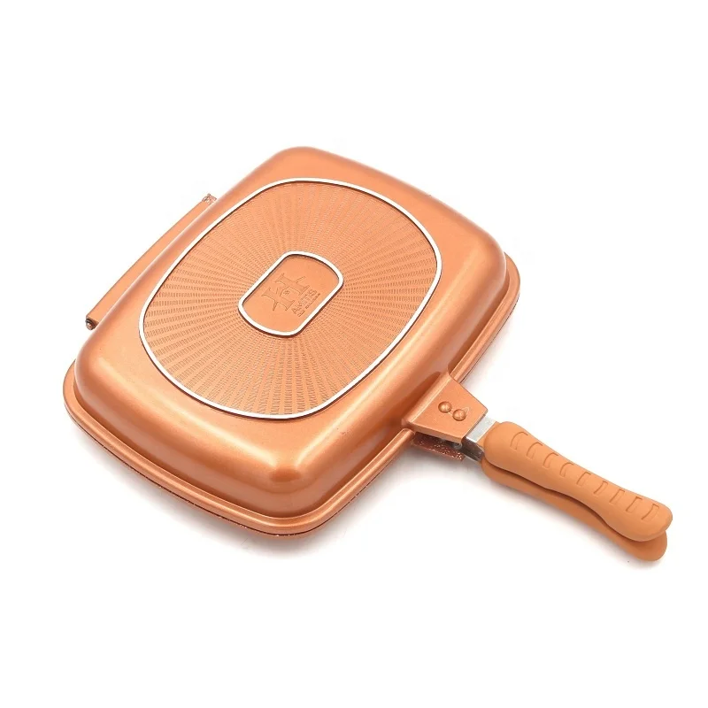 Die Cast Aluminium Double Grill Fry Pan Ceramic Non Stick Coating Double Griddle Toaster Pan 32Cm