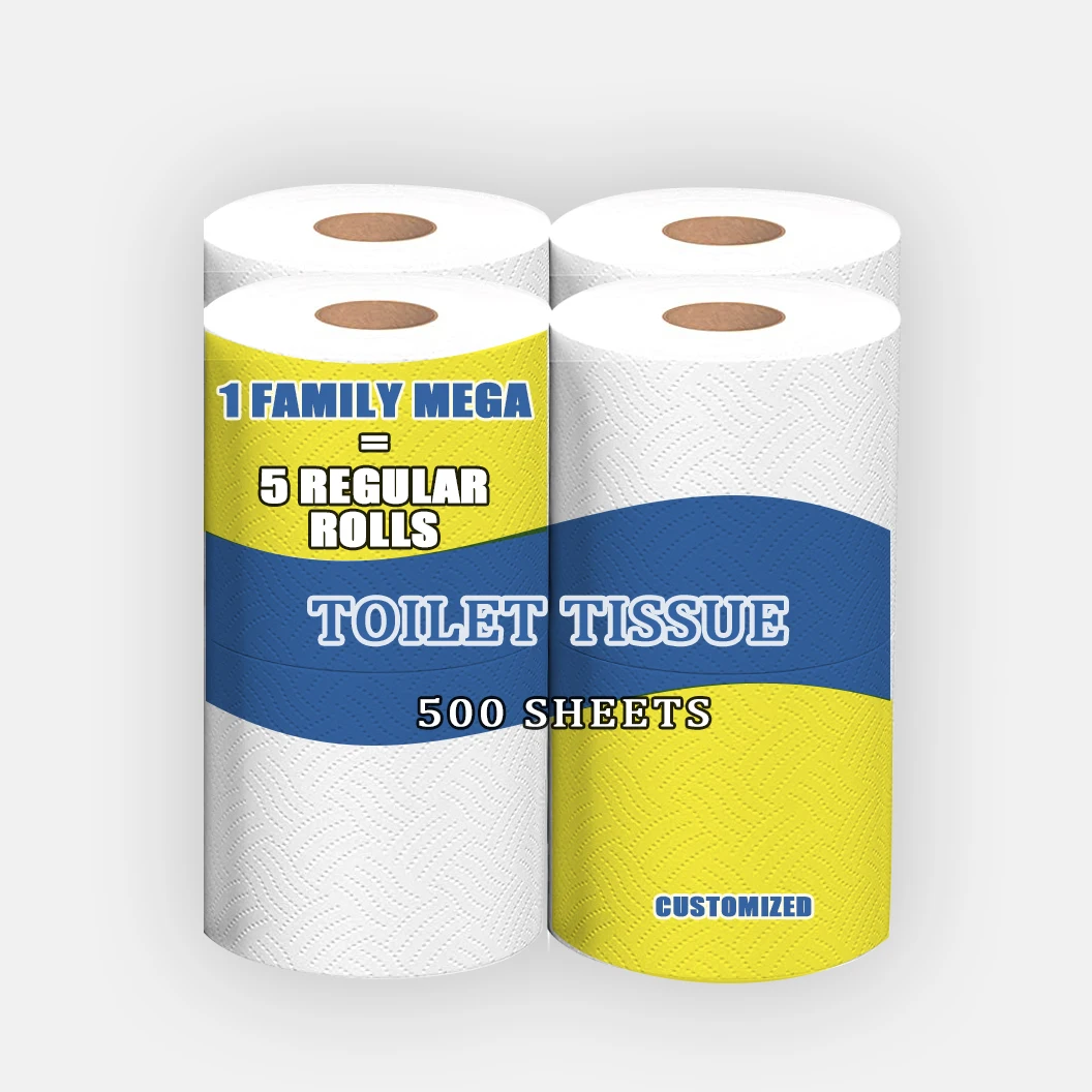 OEM Cheap price Printed wood pulp  recycled pulp 12 16 24 48 rolls packs mega packs toilet paper roll for home