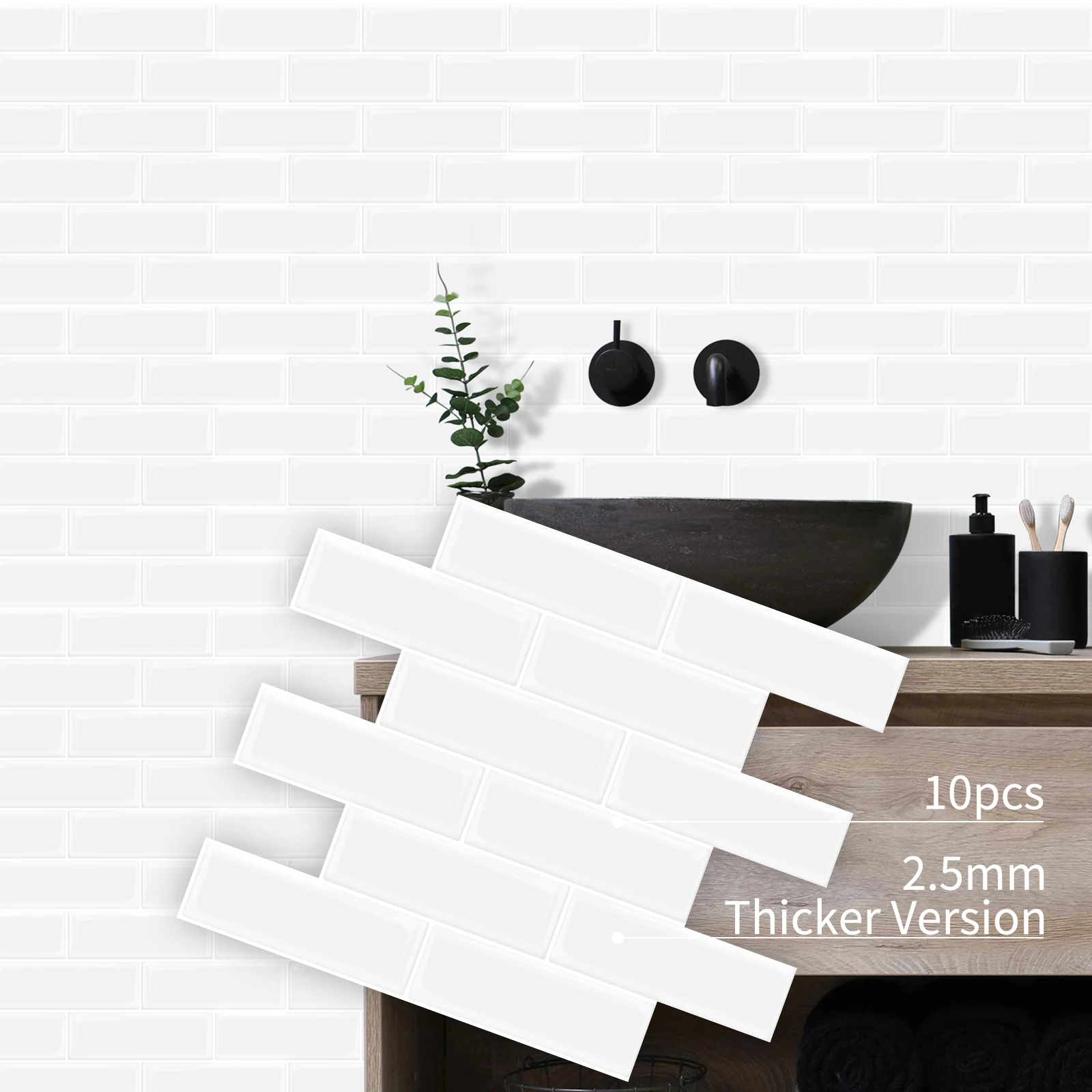Self Adhesive Peel and Stick white Vinyl 3D Tile for Bathroom Kitchen Living Room Waterproof  Tile Stickers