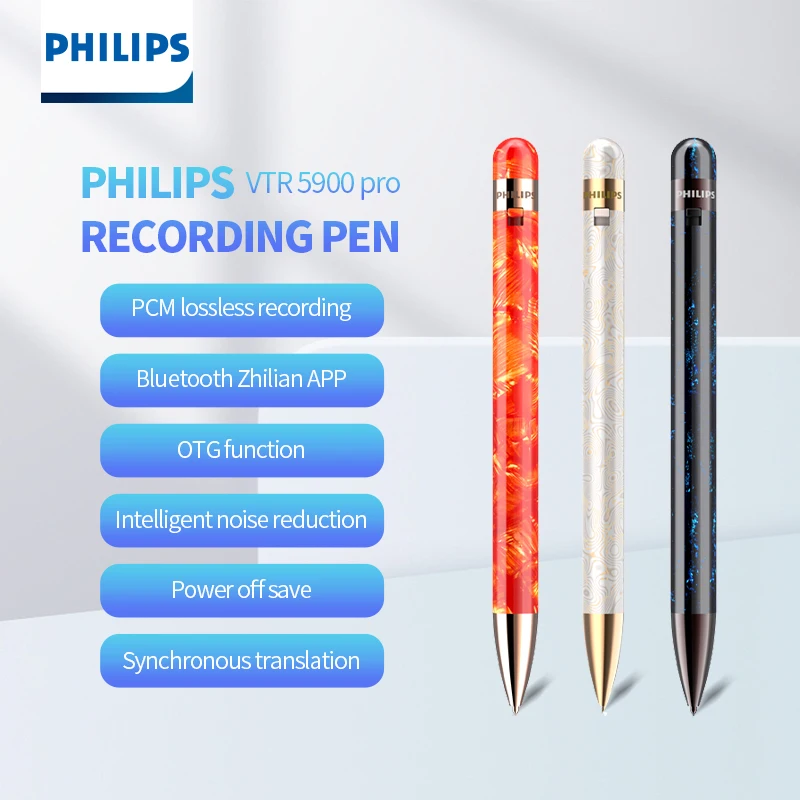 Philips Eco-friendly Resin Material Audio Recorder Pen Voice Activated Recording Device 32GB  VTR5900 PRO Golden Silk Jade