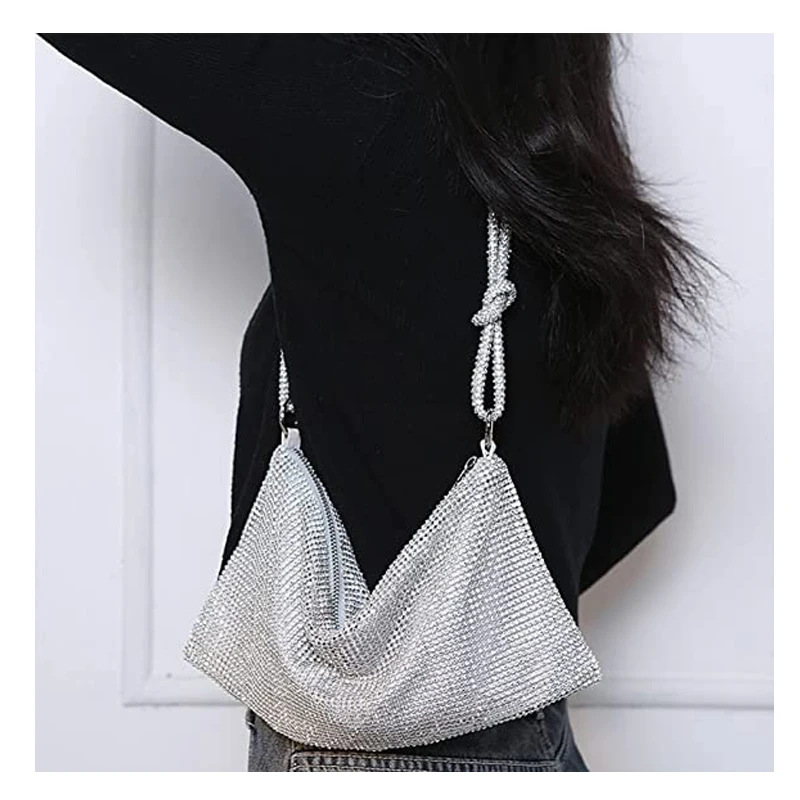 Handle Shining Crystal Rhinestones Evening Clutch Bag New Women Evening Wallet handbag Bling Diamond Club Rose Silver Shiny Tote