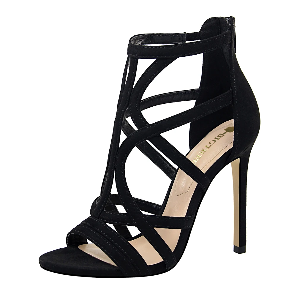 83121-1 BIGTREE модные туфли в римском стиле на шпильке замшевые Открытые Сексуальные Клубные женские летние сандалии с открытым носком