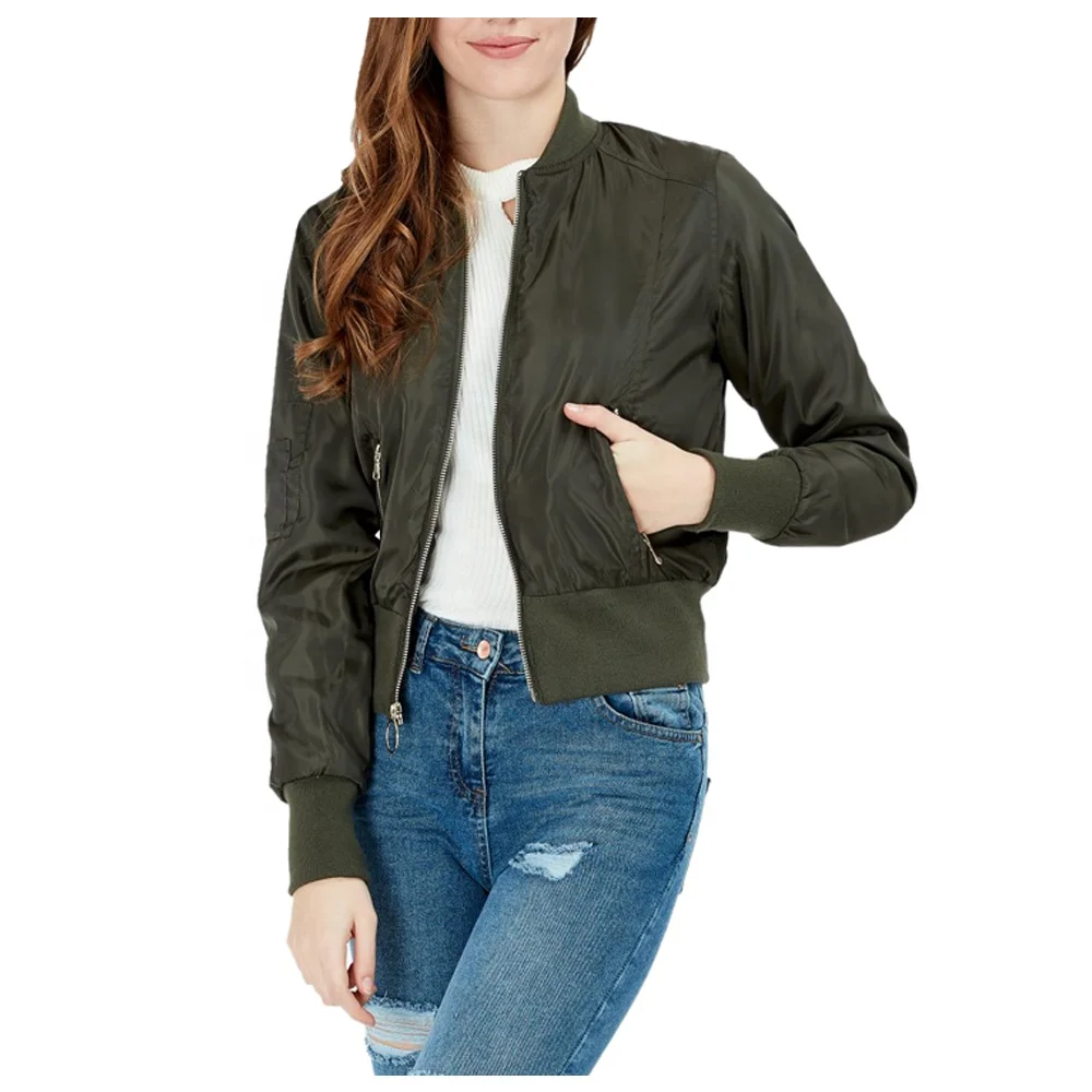 Women Fashion Oversized Bomber Jackets Coat With Pockets Front Zipper Vintage O-Neck Long Sleeves Female Outwears