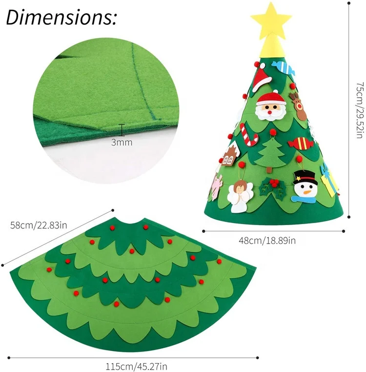 Custom DIY Felt Craft Gift Felt Cone Christmas Tree with hanging decorations for Children