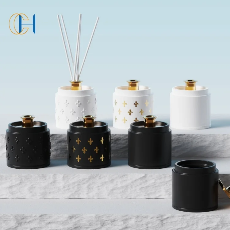 C&H Luxury Home Fragrance Aromatherapy Custom Logo Ceramic Concrete Bottle Reed Diffuser With Custom Package