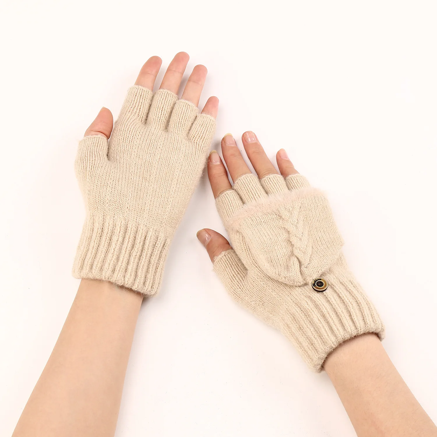 Autumn Winter Knitted Fingerless Half Finger Gloves For Women