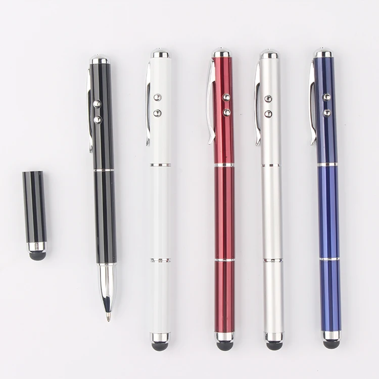 Wholesale 4-IN-1 Touch LED Light Metal Gel Pen With Engraving Customized Logo For Stylus Mobile Table