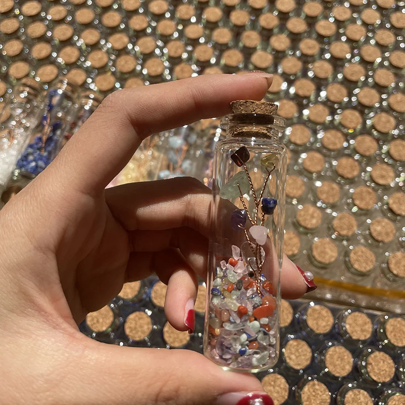 Natural Crystal Glass Gravel tree  Wishing Bottle  Healing Stone Natural Polished Stones Lucky glass bottle gift