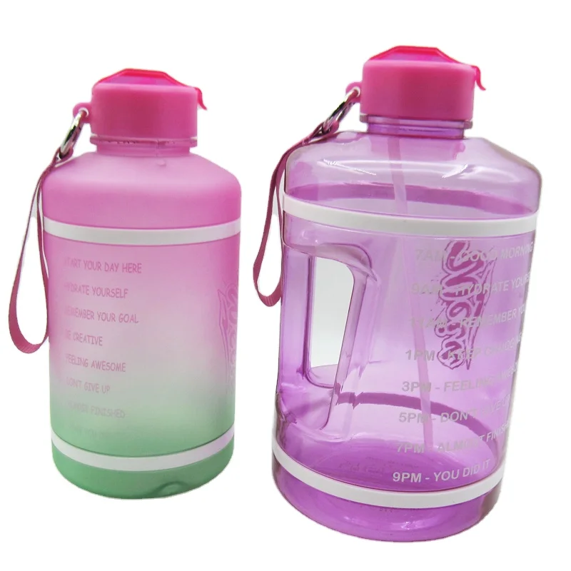 bpa free custom logo Plastic Motivational 1 gallon water bottles Water Bottles Gym jug with straw and rope