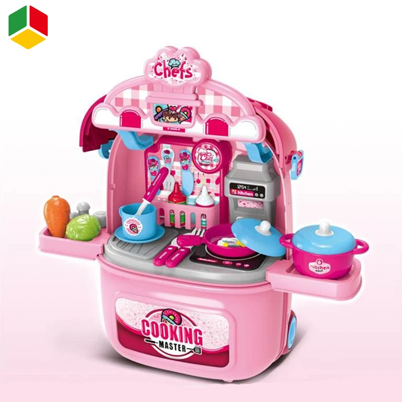 QS New 2 in 1 DIY Toys Role Playing Battery Operated Game Plastic Kid Pretend Educational Chef Kitchen Cooking Set Toys