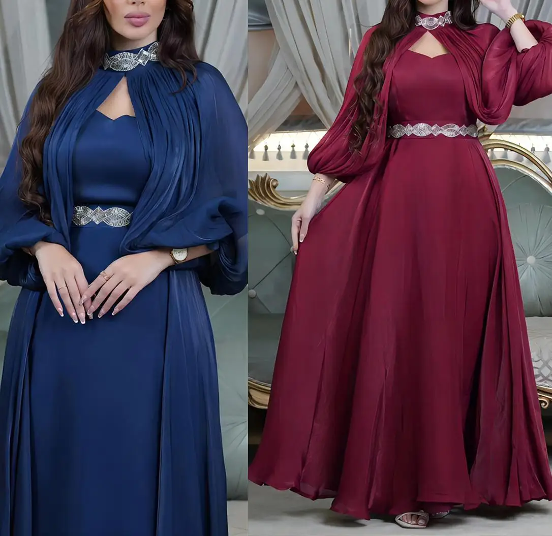 M-2XL Fashion Waist Dress Strap Dress Big Sleeved Cloak Long Sleeved Dress