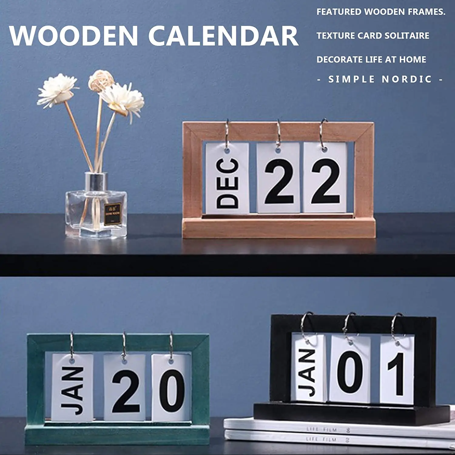 Wooden Manual Flip Desk Calendar Reusable Vintage Desk Calendar Block Calendar