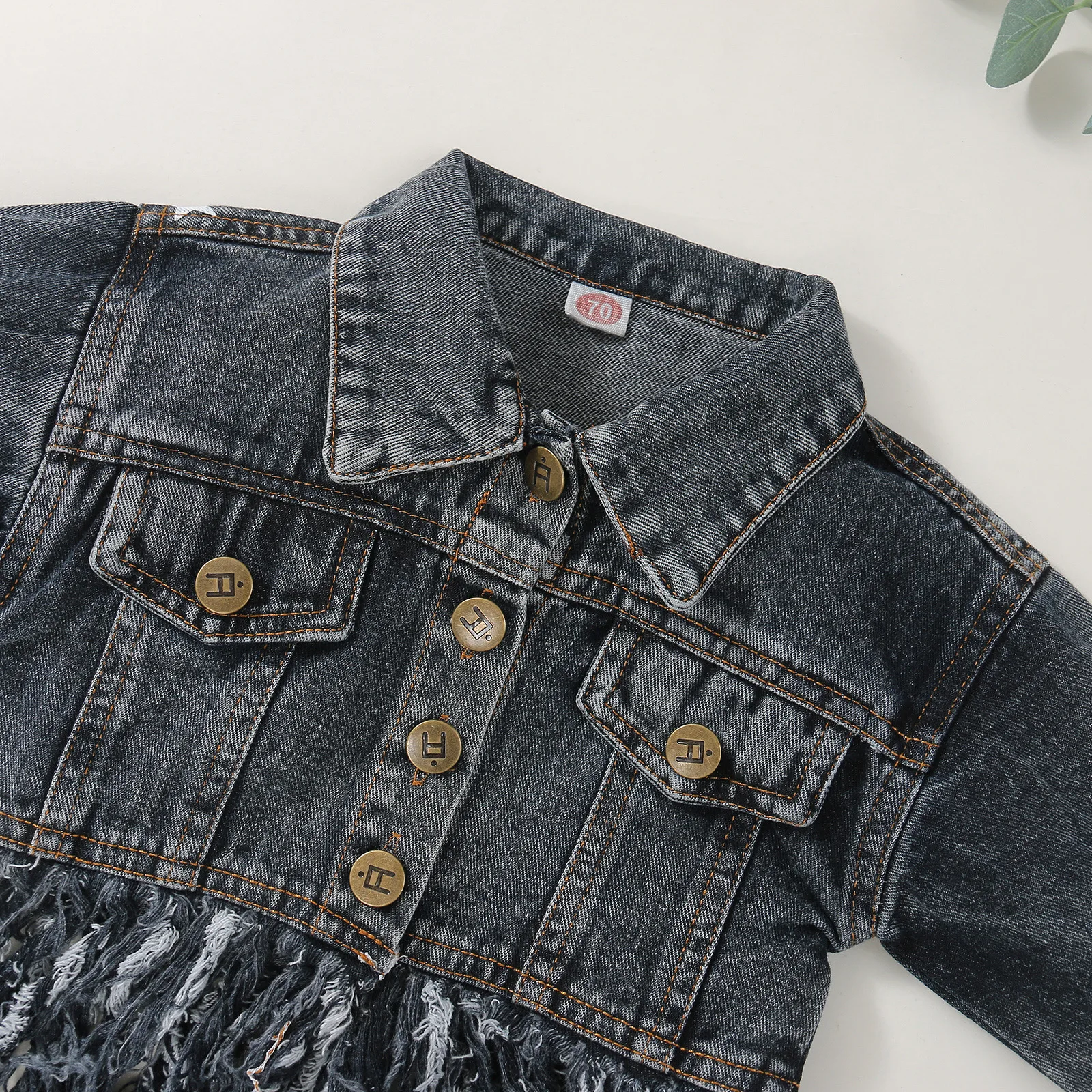 Fray Bottom Adorable Sweetness Baby Toddlers BIG SIS Black Fringe Denim Jacket Girls Dolly Fringe Detail Tassel Jean Jacket