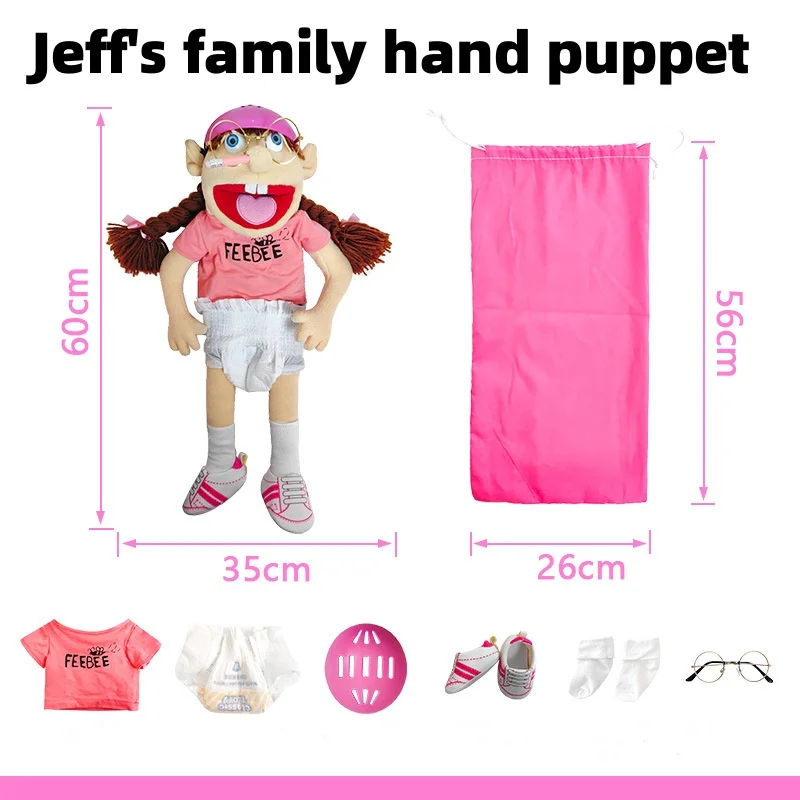 Hot Selling Funny Human Jeffy & Feebee Boy Girl Hand Puppet Kids Interactive Plush Gift Jeff Puppet Toy