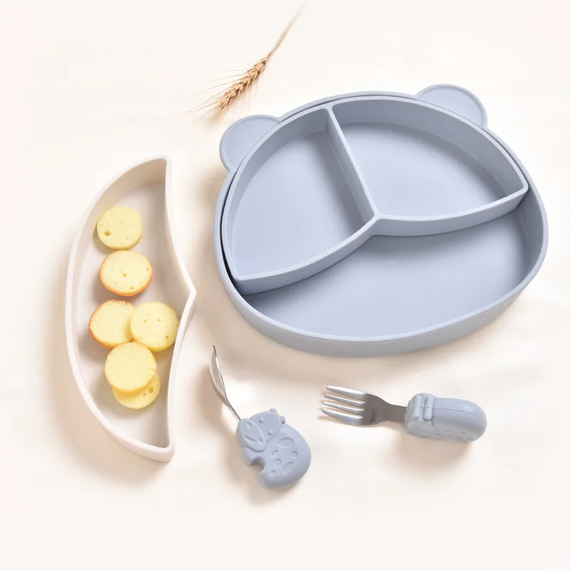 Factory Wholesale Custom Silicone Baby Dish Bib Bowl Spoon Fork Silicone Baby Feeding Set New Baby Feeding Products of All Types