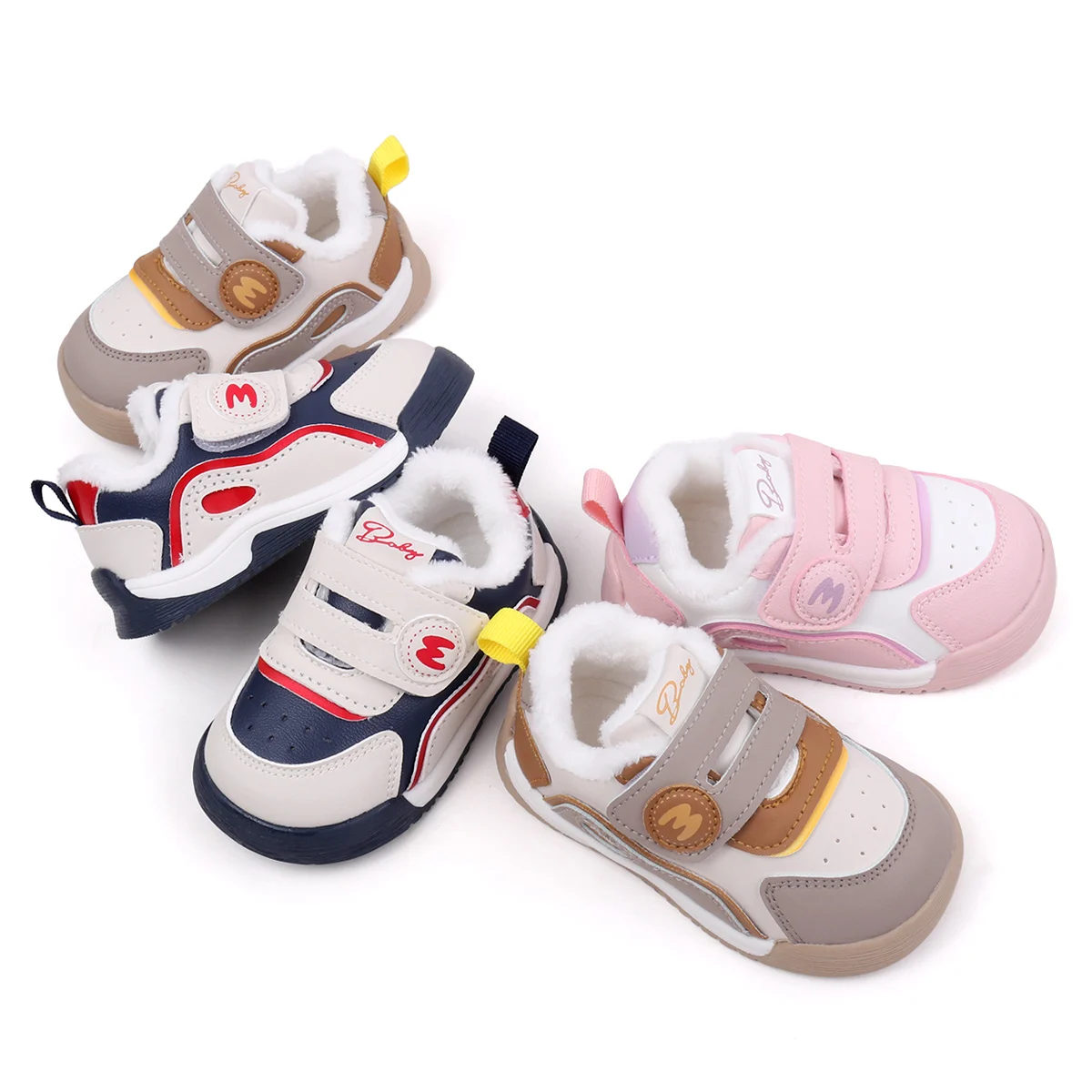 New arrival plush classic lightweight patchwork fashionable anti-slip lightweight kids shoes children walking shoes