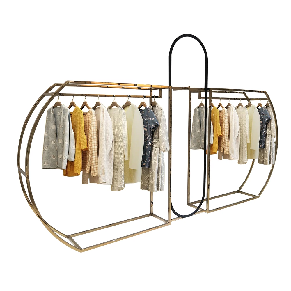 
Garment Display Rack Stand for Clothes Gold Store Fixture Design Shop Fitting Wall 