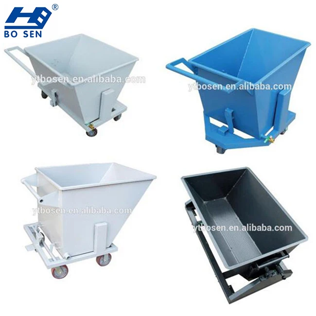 New Style Dark Blue Industrial Heavy Duty Iron Chip Trolley Dump Reversible Garbage Truck Waste Seld Tipping Bins