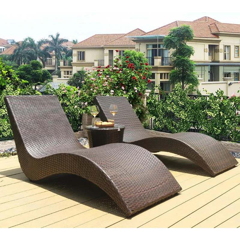Glamping lightweight s shaped rattan sun loungers outdoor beach swimming pool chair sun lounger