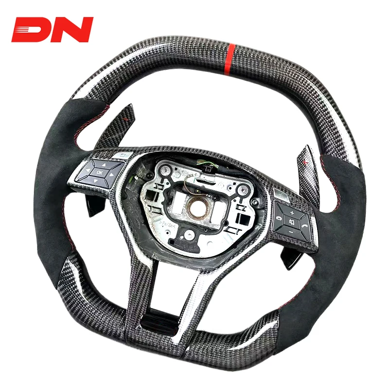 Custom Carbon Fiber Sports Steering Wheel with Leather for Mercedes-Benz AMG C Class W204 C63 W212 W218 W207 by Tesla