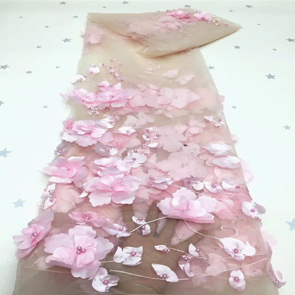 Handmade beaded three-dimensional embroidered Fabric for Spring and summer clothing