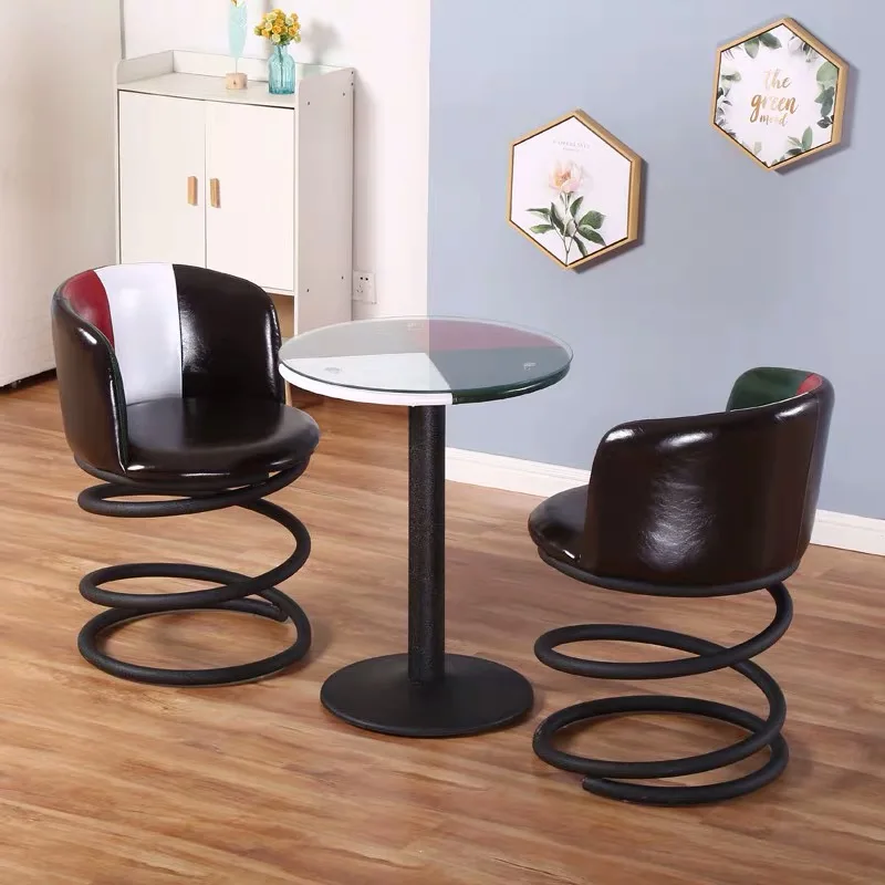 New unique spring back chair iron art bar chair cafe table and chair three-piece sets