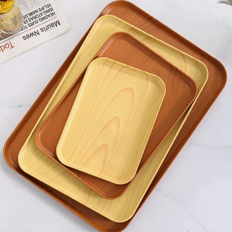 Modern Serving Tray Customization Imitative Wood Service Tray PP Wheat Straw Bulk Food Serving Cafeteria Tray