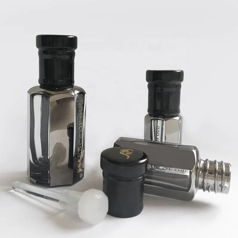 Boming wholesale custom black attar oud 3ml 6ml 12ml glass stick octangle empty essential oil bottles roll on with packaging box