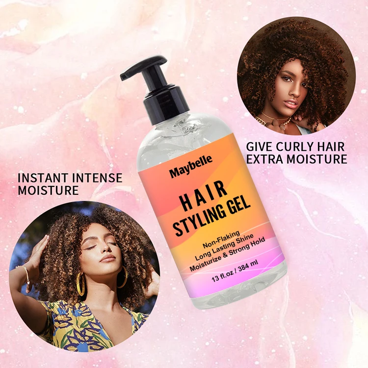 All Day Hold 384ml No Flaking Curly Hair Styling Gel Private Label Hair Styling Gel For Natural Hair