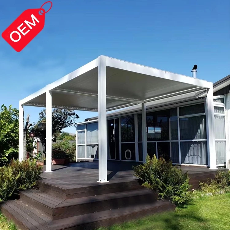 Modern Designs Swimming Pool Electric Pergola Roof With Side Sun Screen