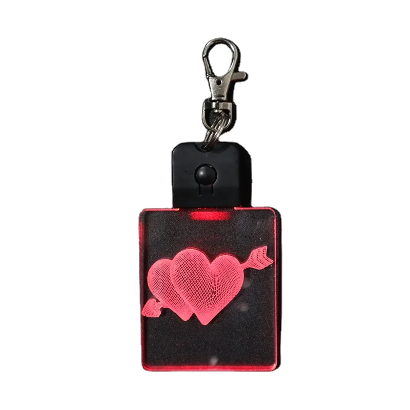 Factory Custom 3D Laser Engraved Logo Heart And Love Design Key Holder Key Chain Holder LED Crystal Keychain With LED Light