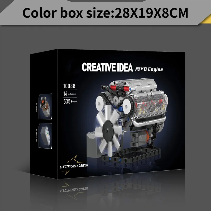 10088 Creative DIY Building Blocks Toys No.V8 Cylinder Engine Model Plastic Technic Bricks Christmas Gift Kids Trucks