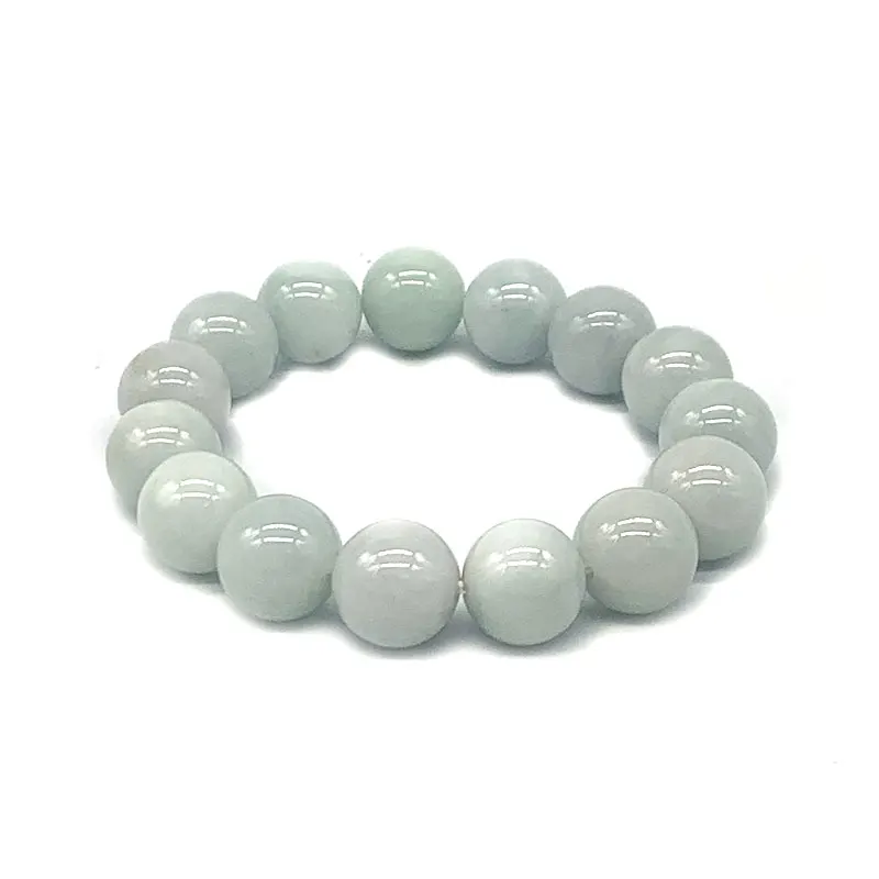 Natural Green Burma Jade Beads Elastic Bracelets Woman Men Bangle 10 mm 12 mm 14 mm Round